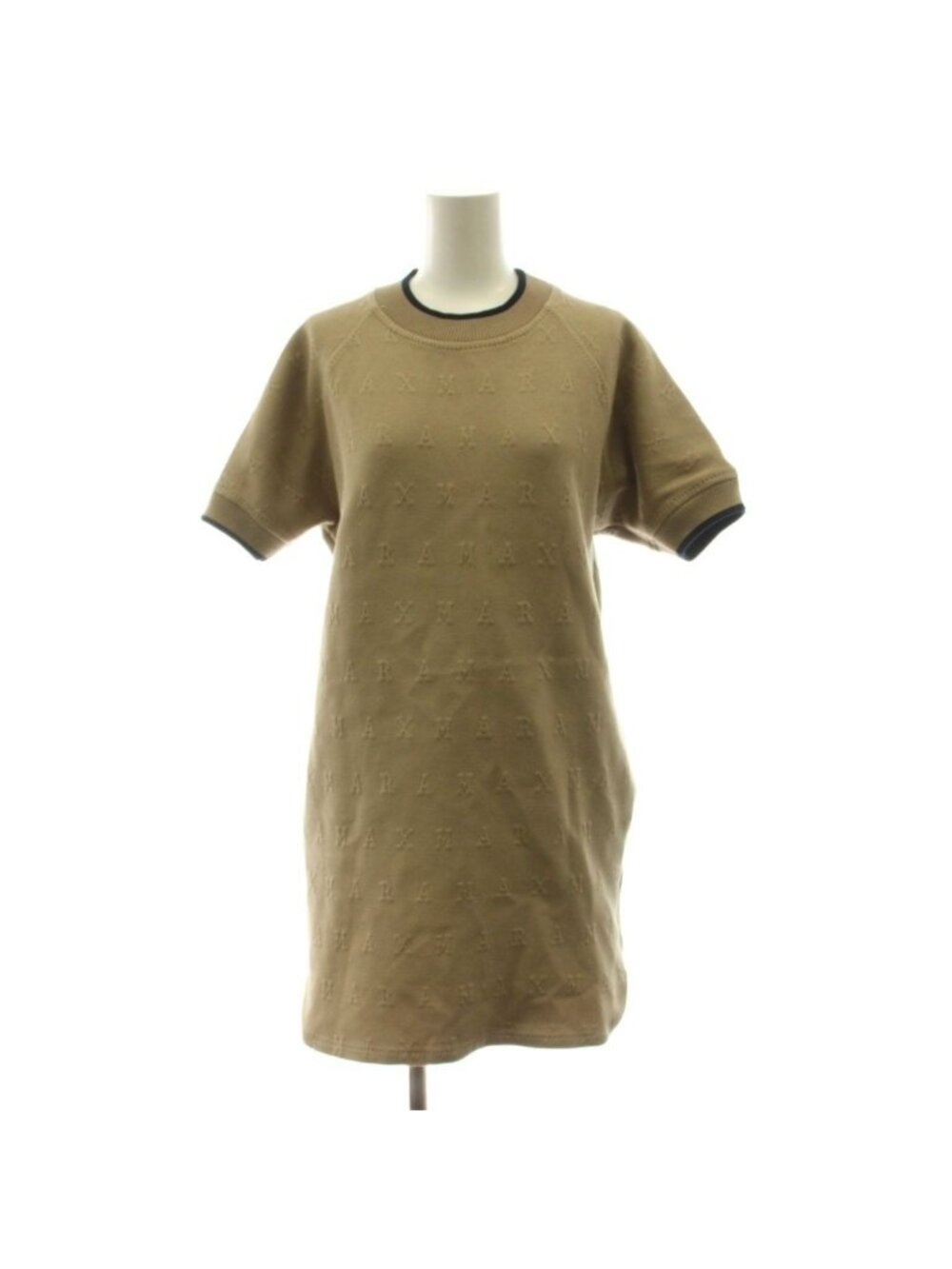 Max Mara Onorata Jacquard Monogram Dress Knit Mini Short Sleeve Logo Beige 36